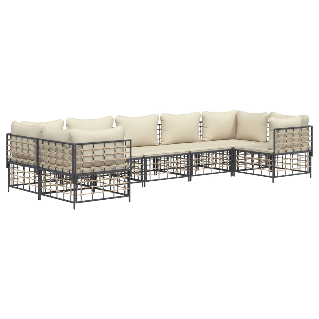 7-tlg. Garten-Lounge-Set mit Kissen Anthrazit Poly Rattan