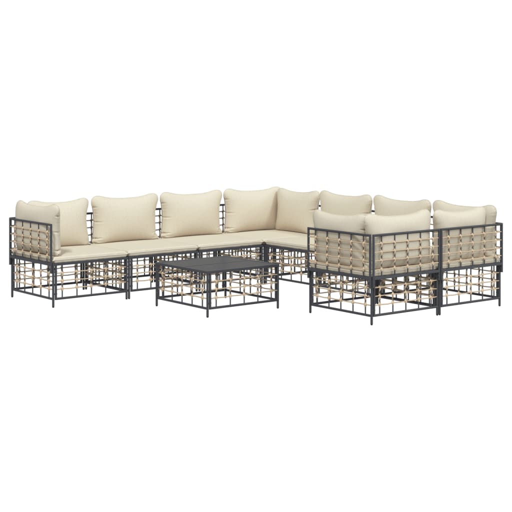 9-tlg. Garten-Lounge-Set mit Kissen Anthrazit Poly Rattan