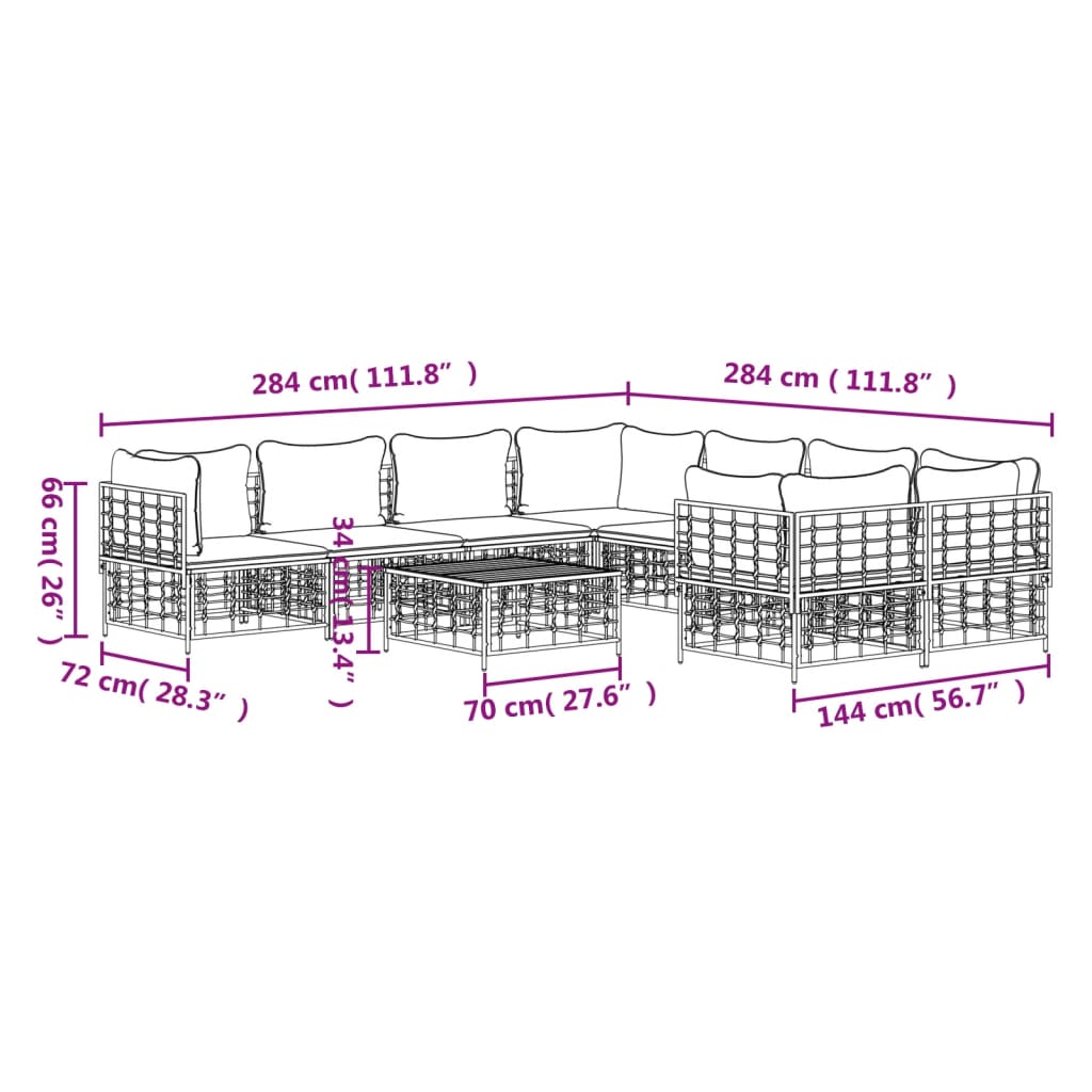 9-tlg. Garten-Lounge-Set mit Kissen Anthrazit Poly Rattan