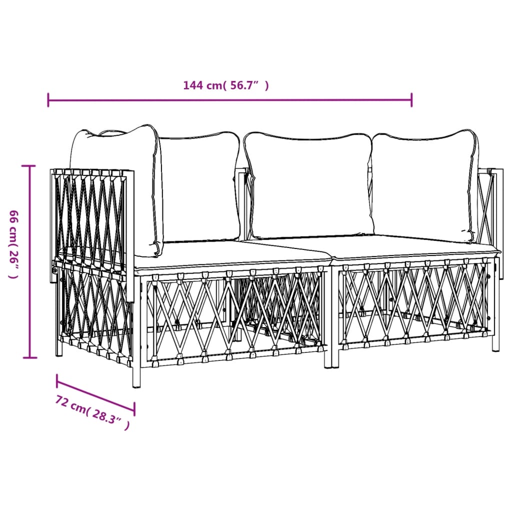 2-tlg. Garten-Lounge-Set mit Kissen Weiß Stahl