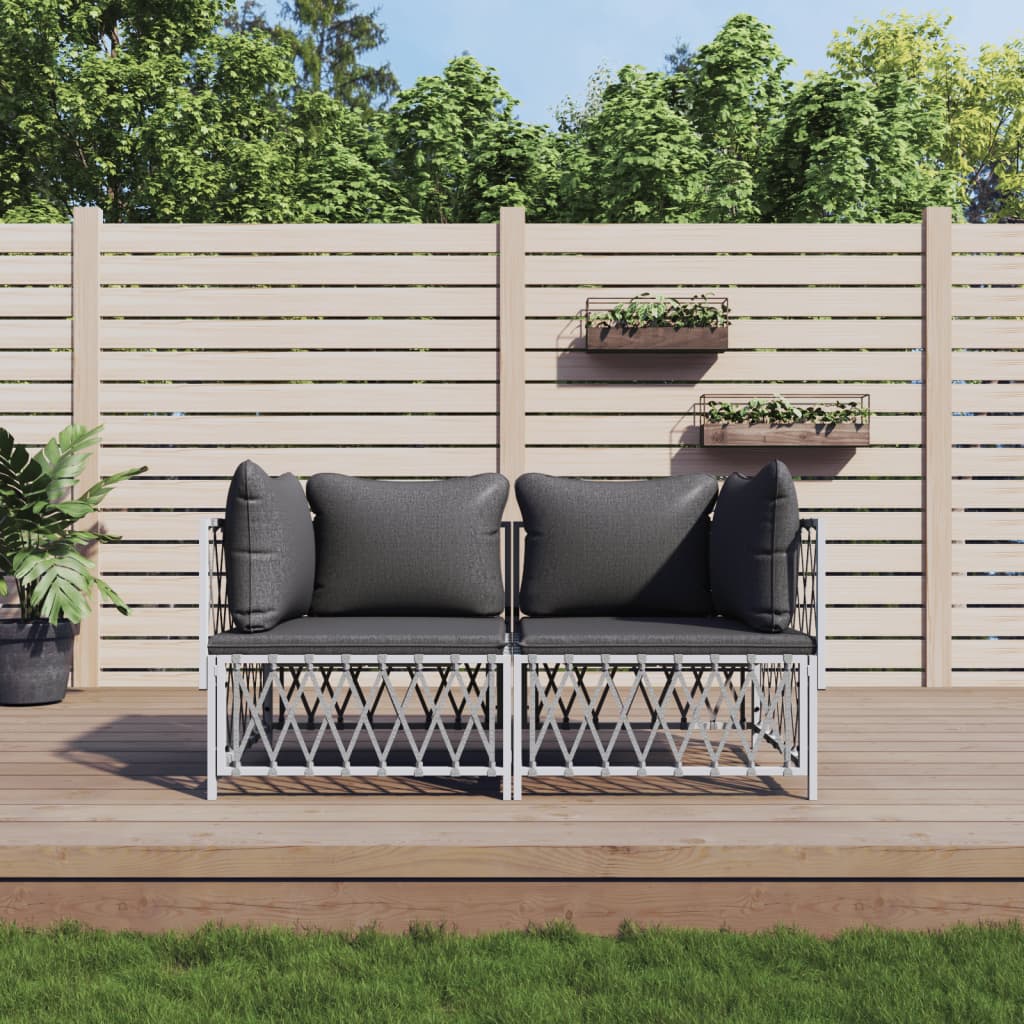 2-tlg. Garten-Lounge-Set mit Kissen Weiß Stahl