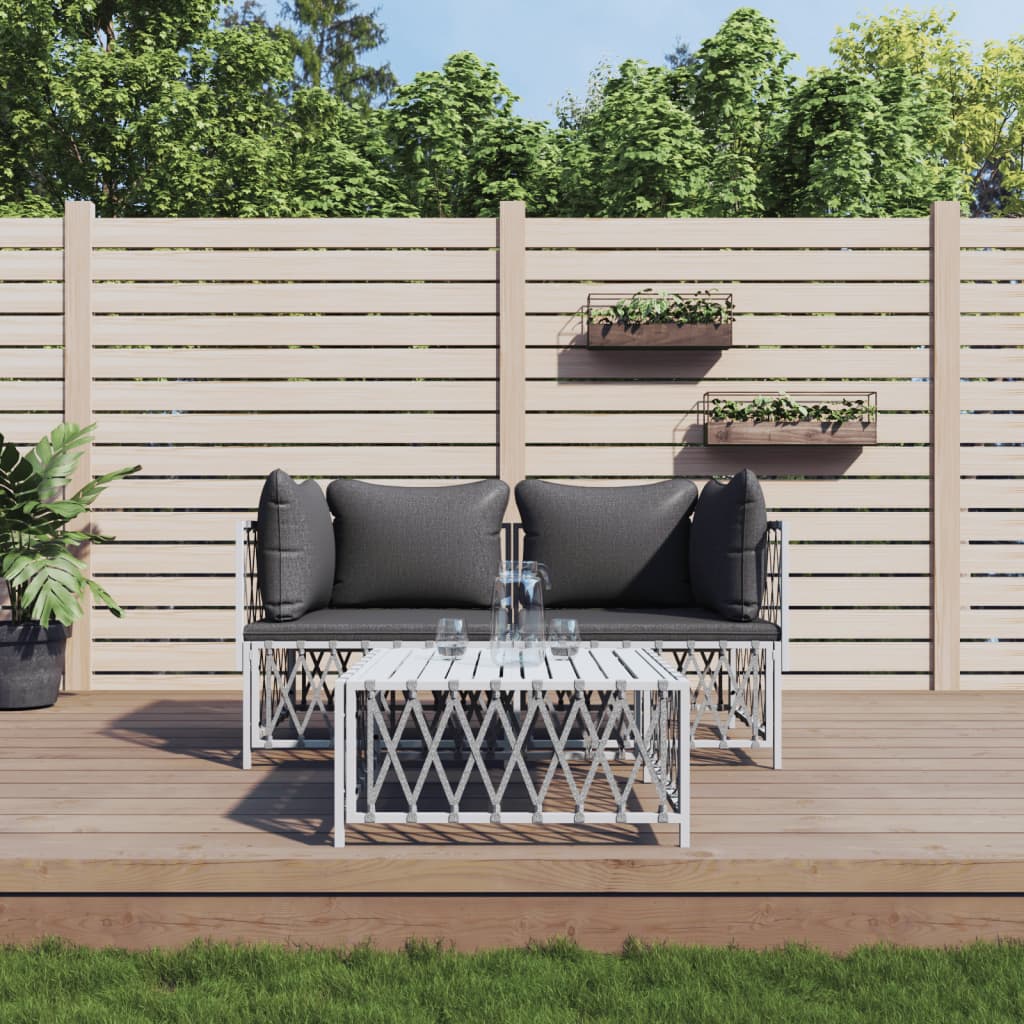 3-tlg. Garten-Lounge-Set mit Kissen Weiß Stahl