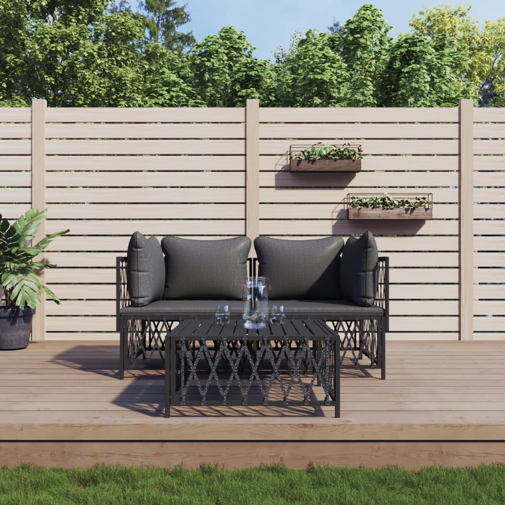 3-tlg. Garten-Lounge-Set mit Kissen Anthrazit Stahl