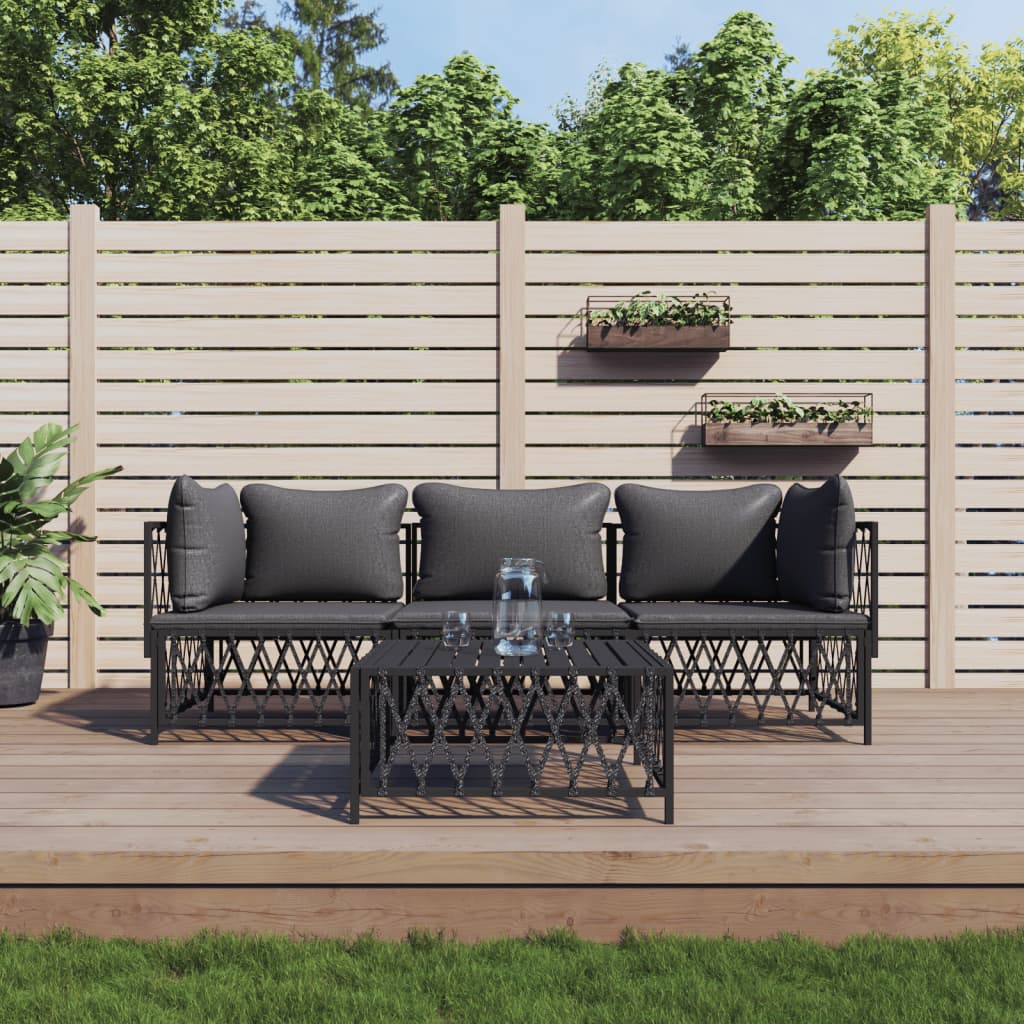 4-tlg. Garten-Lounge-Set mit Kissen Anthrazit Stahl