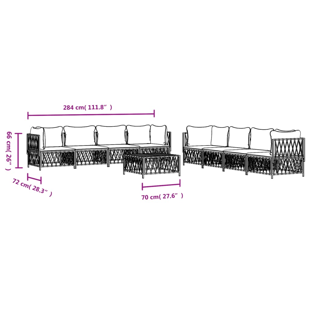 9-tlg. Garten-Lounge-Set mit Kissen Weiß Stahl