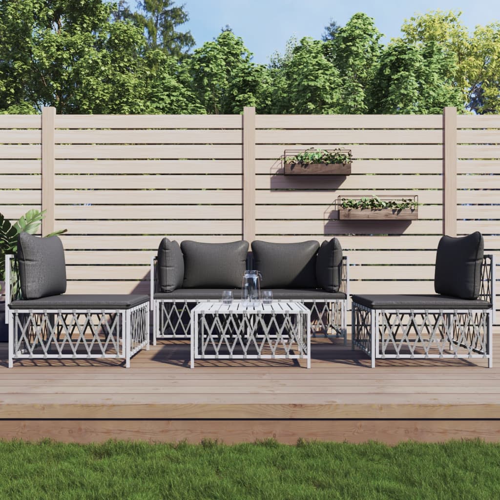 5-tlg. Garten-Lounge-Set mit Kissen Weiß Stahl