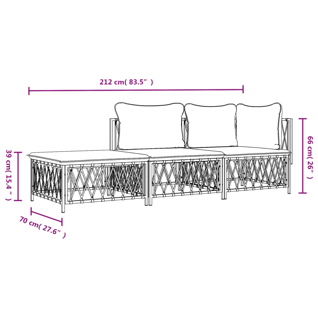 3-tlg. Garten-Lounge-Set mit Kissen Weiß Stahl