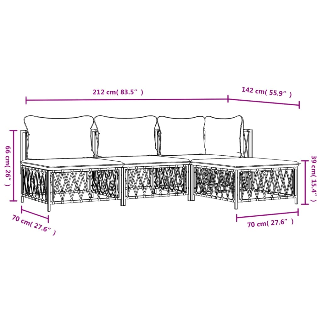 4-tlg. Garten-Lounge-Set mit Kissen Anthrazit Stahl