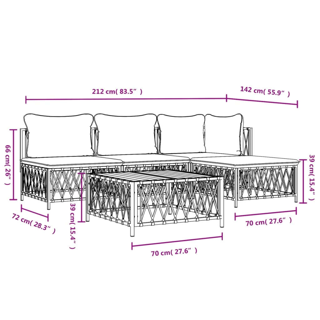 5-tlg. Garten-Lounge-Set mit Kissen Anthrazit Stahl