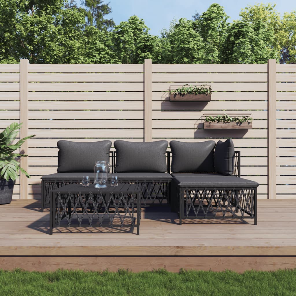 5-tlg. Garten-Lounge-Set mit Kissen Anthrazit Stahl