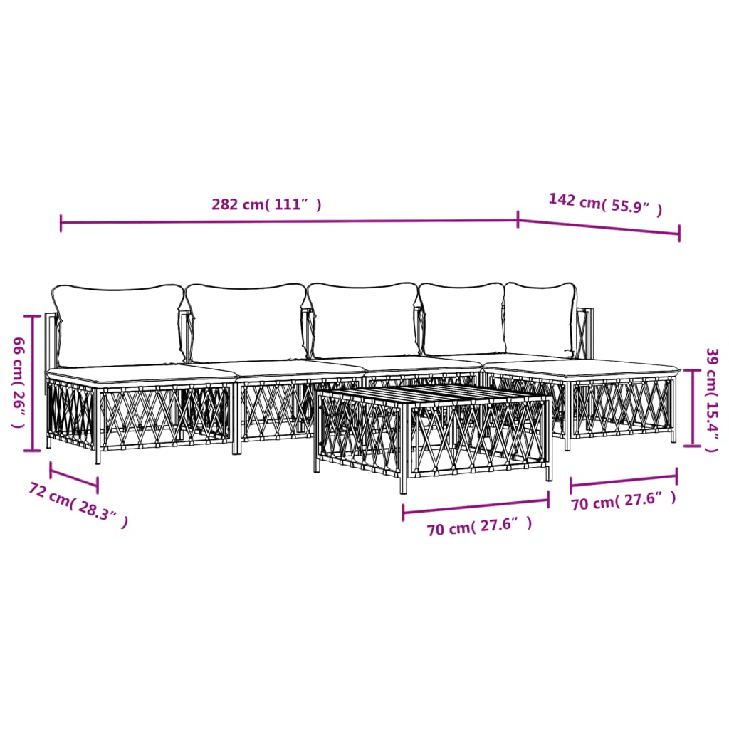 6-tlg. Garten-Lounge-Set mit Kissen Weiß Stahl