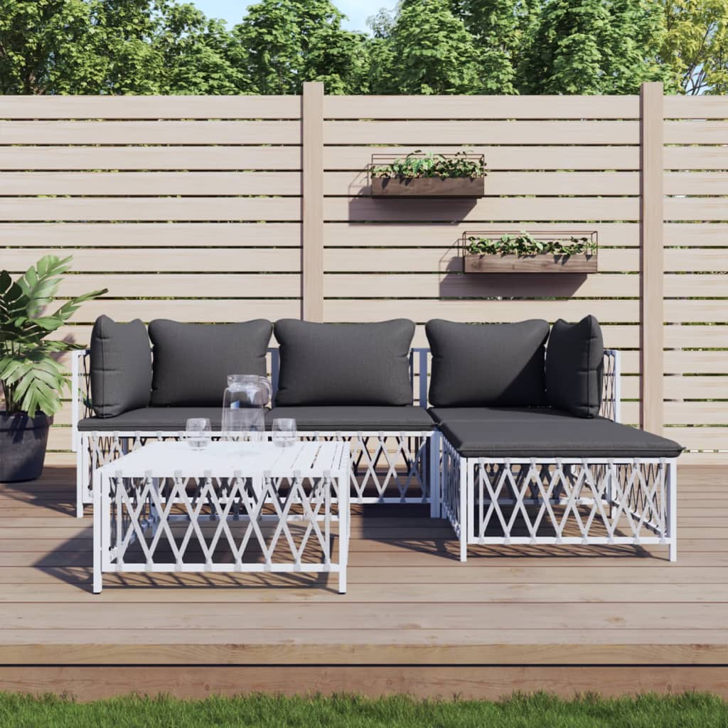 5-tlg. Garten-Lounge-Set mit Kissen Weiß Stahl