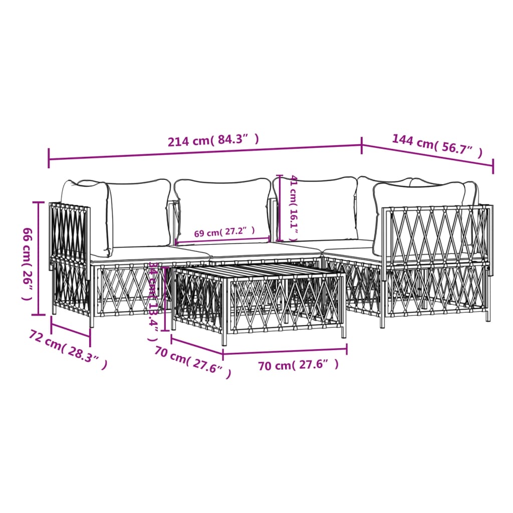 5-tlg. Garten-Lounge-Set mit Kissen Anthrazit Stahl