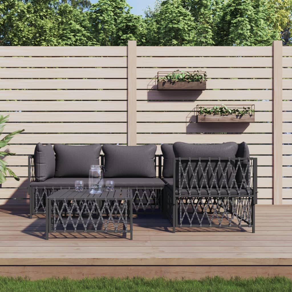 5-tlg. Garten-Lounge-Set mit Kissen Anthrazit Stahl