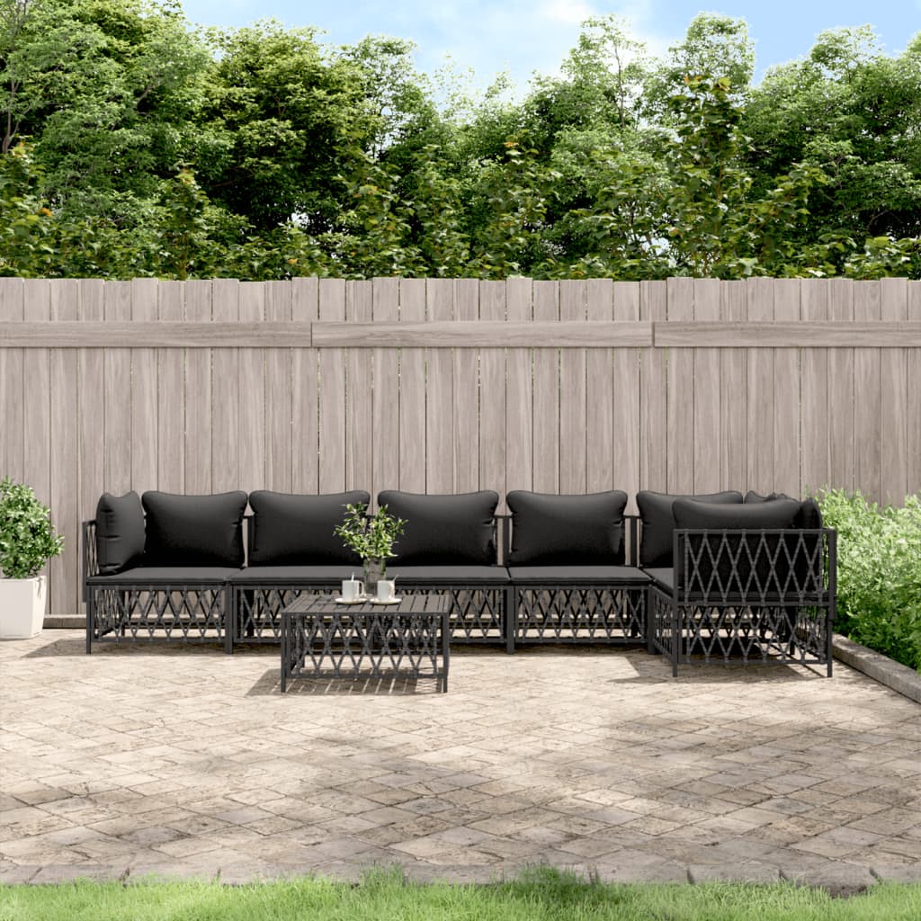 7-tlg. Garten-Lounge-Set mit Kissen Anthrazit Stahl