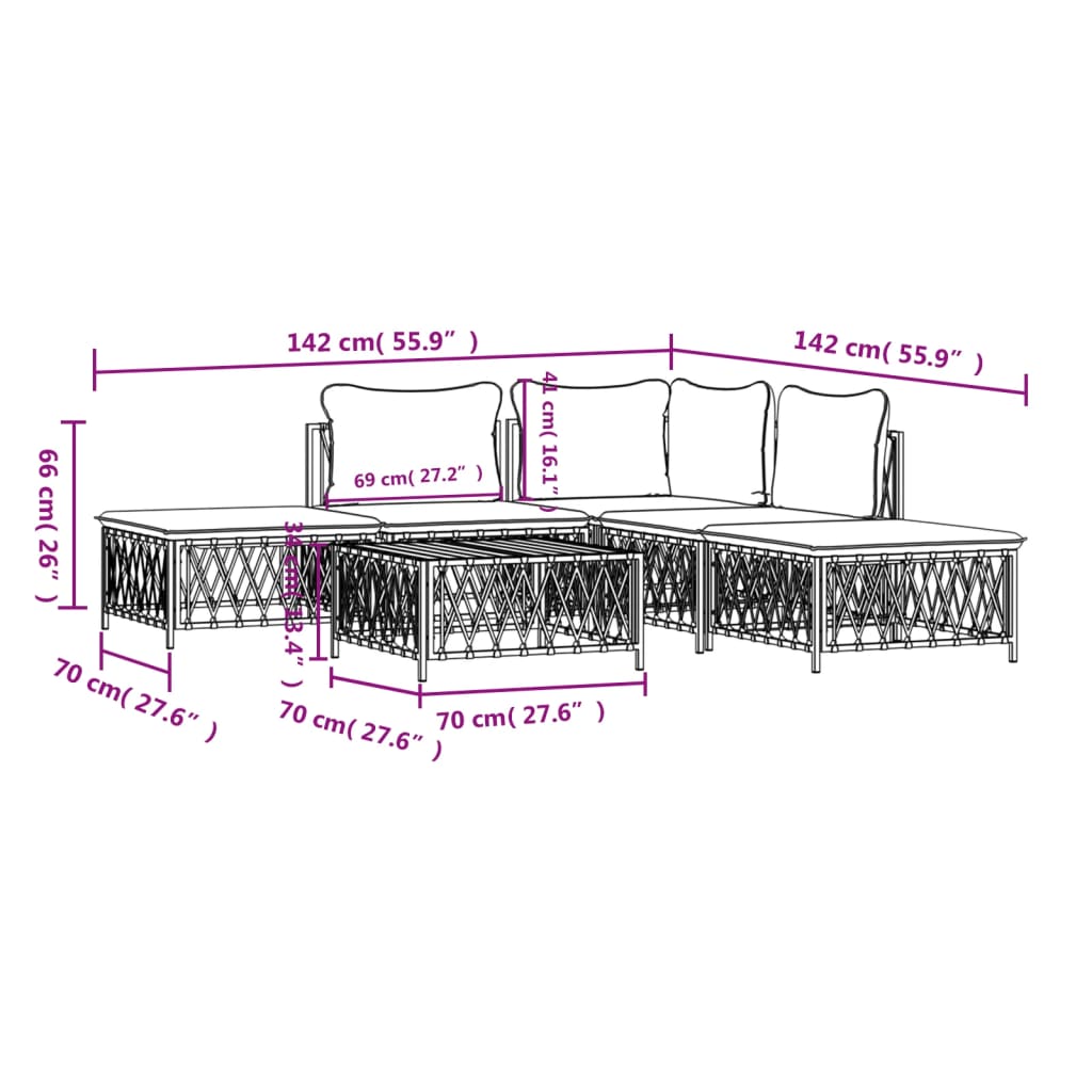 6-tlg. Garten-Lounge-Set mit Kissen Anthrazit Stahl