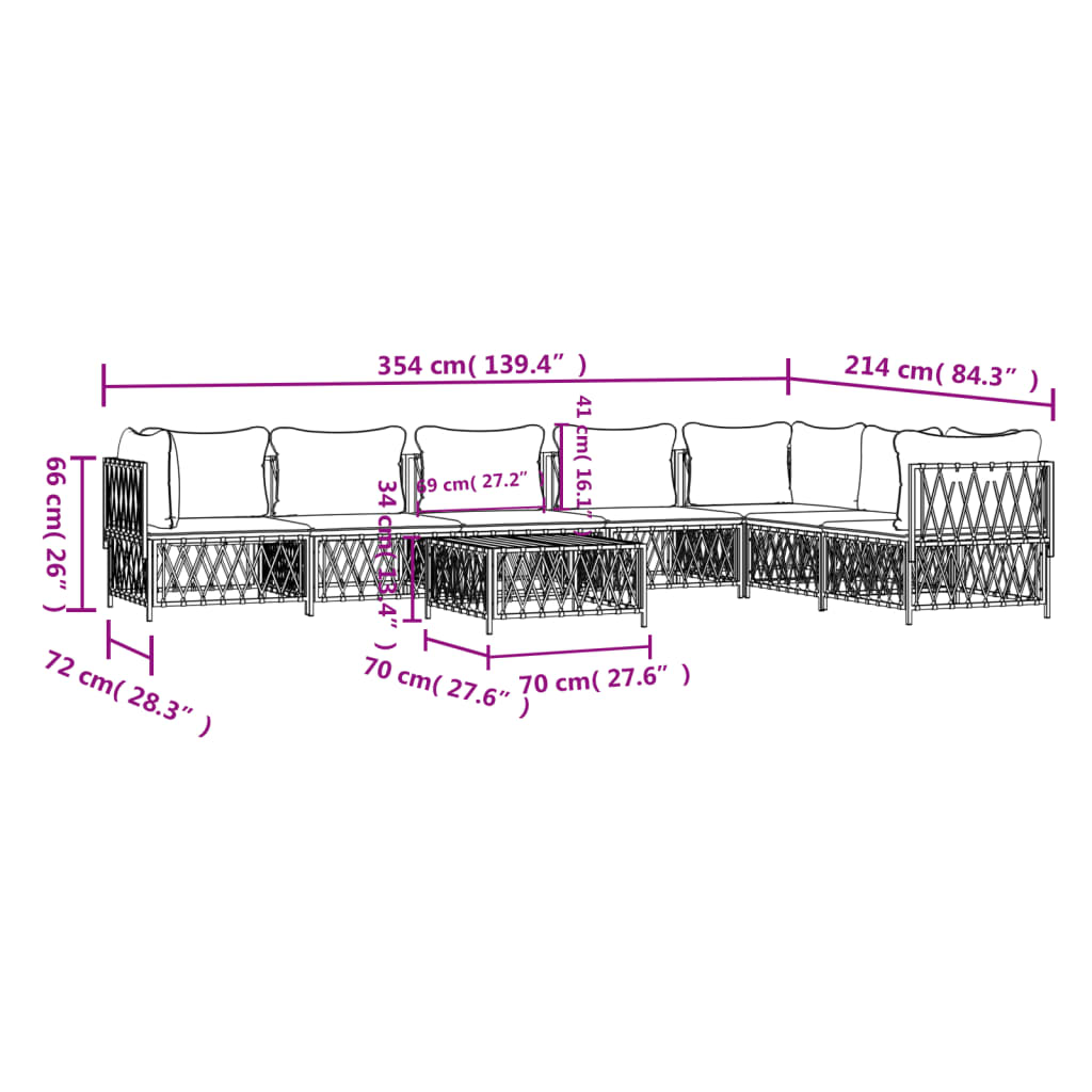 8-tlg. Garten-Lounge-Set mit Kissen Weiß Stahl