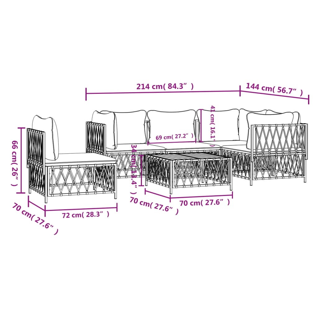 6-tlg. Garten-Lounge-Set mit Kissen Weiß Stahl