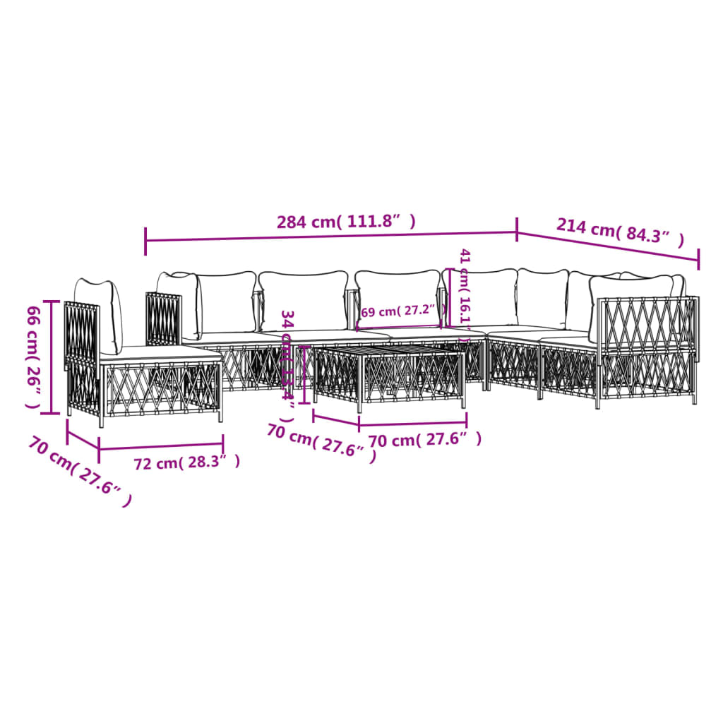 8-tlg. Garten-Lounge-Set mit Kissen Weiß Stahl