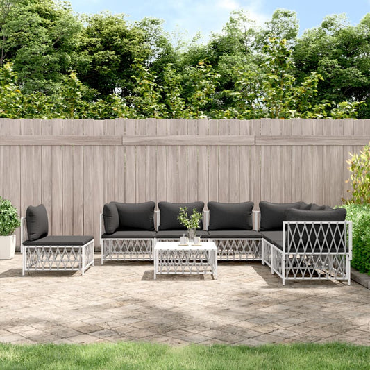 8-tlg. Garten-Lounge-Set mit Kissen Weiß Stahl