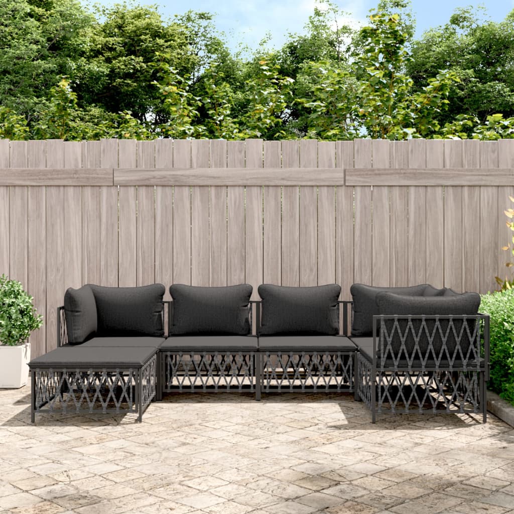 6-tlg. Garten-Lounge-Set mit Kissen Anthrazit Stahl