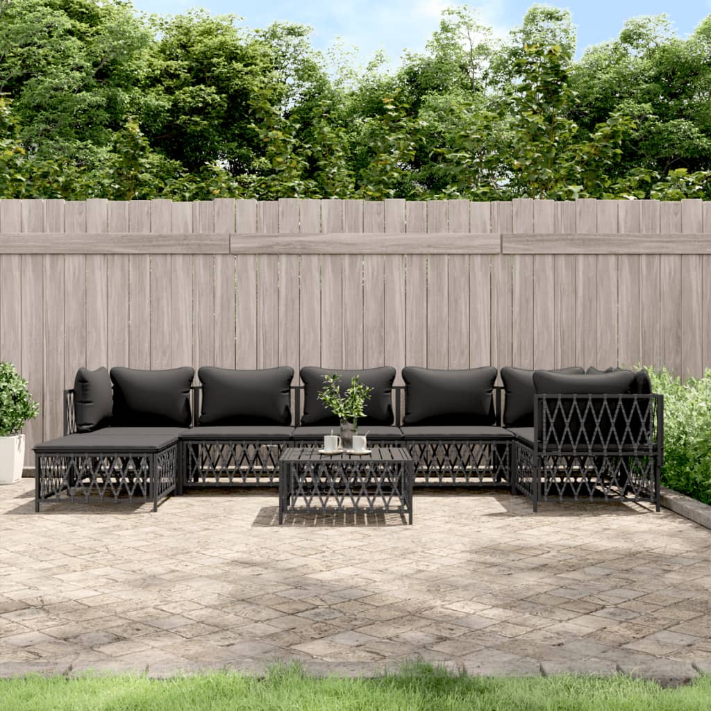 8-tlg. Garten-Lounge-Set mit Kissen Anthrazit Stahl