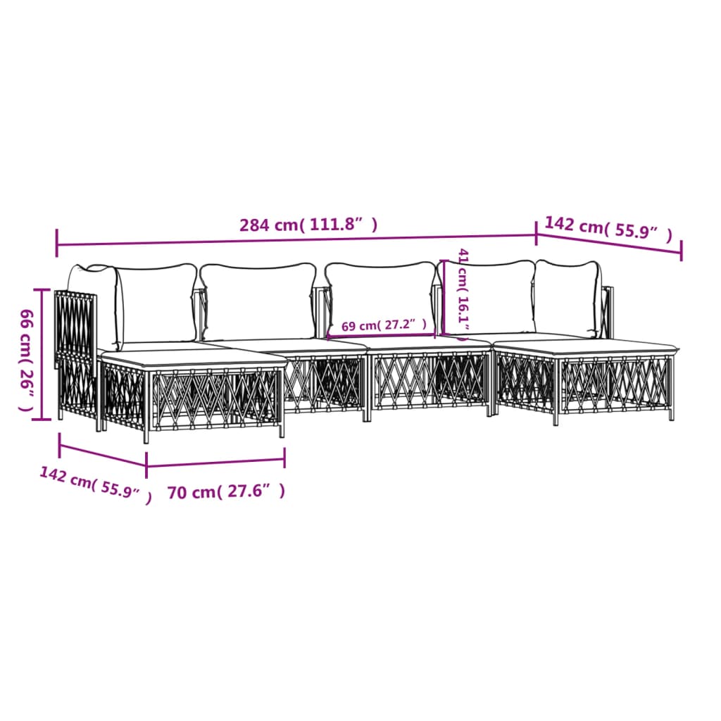 6-tlg. Garten-Lounge-Set mit Kissen Weiß Stahl