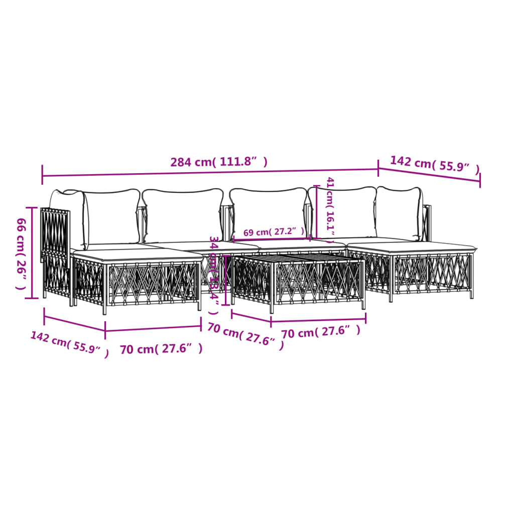 7-tlg. Garten-Lounge-Set mit Kissen Weiß Stahl