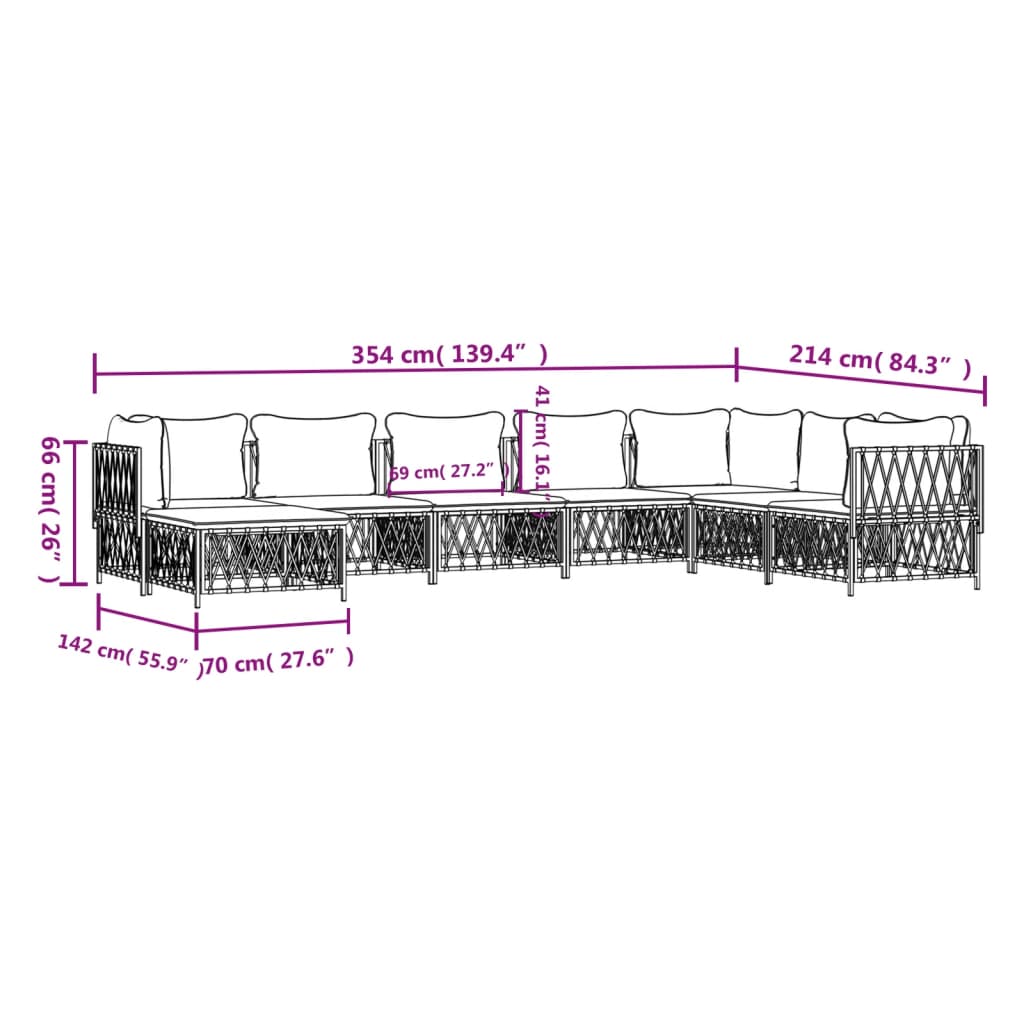 8-tlg. Garten-Lounge-Set mit Kissen Weiß Stahl