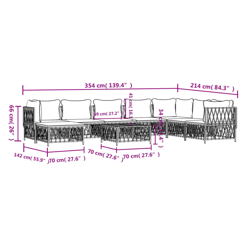 9-tlg. Garten-Lounge-Set mit Kissen Anthrazit Stahl