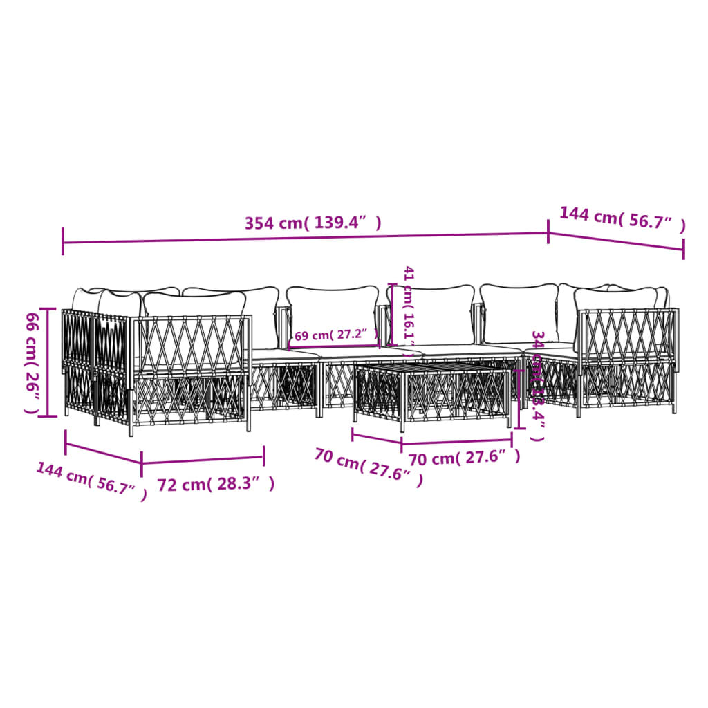 8-tlg. Garten-Lounge-Set mit Kissen Weiß Stahl