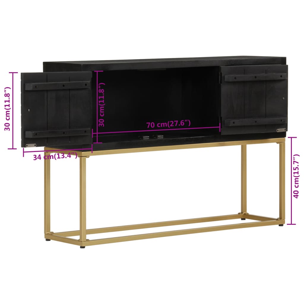 Sideboard Schwarz und Golden 110x30x75 cm Massivholz Mango