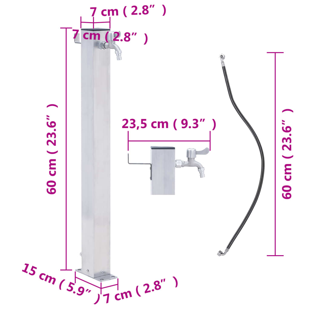 Wassersäule für den Garten 60 cm Edelstahl Quadratisch