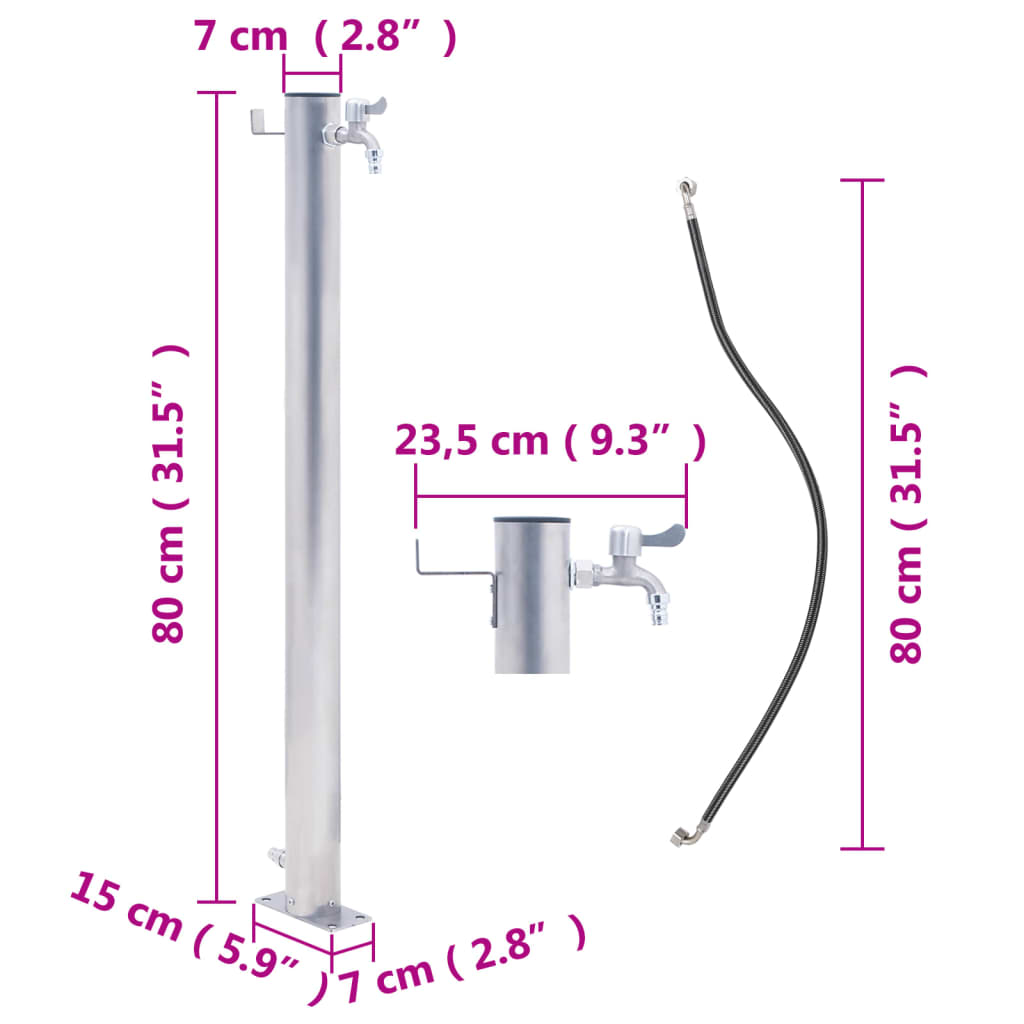 Wassersäule für den Garten 80 cm Edelstahl Rund