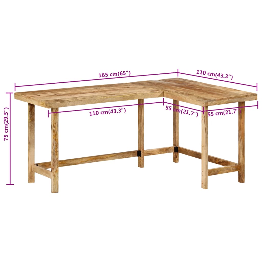 Schreibtisch 165x110x75 cm Massivholz Mango