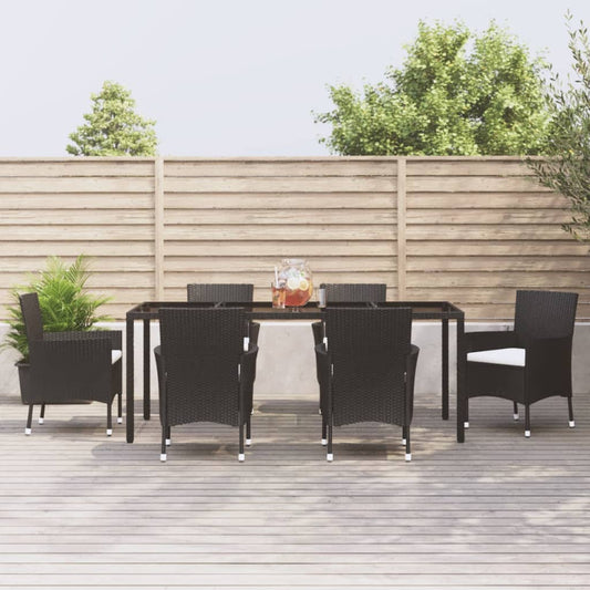 7-tlg. Garten-Essgruppe mit Kissen Schwarz Poly Rattan