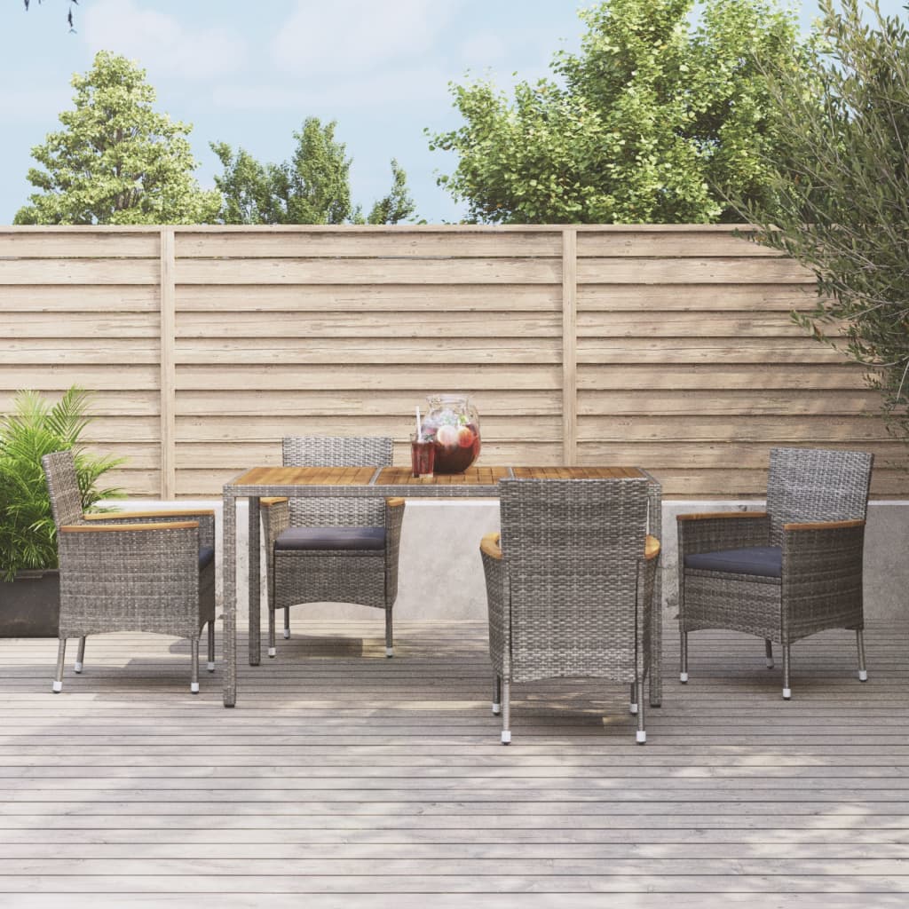 5-tlg. Garten-Essgruppe mit Kissen Grau Poly Rattan