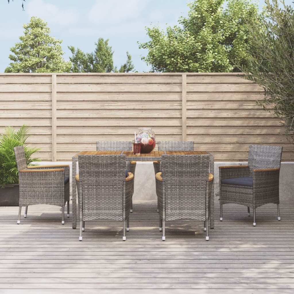 7-tlg. Garten-Essgruppe mit Kissen Grau Poly Rattan