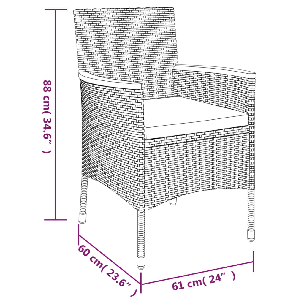 7-tlg. Garten-Essgruppe mit Kissen Grau Poly Rattan