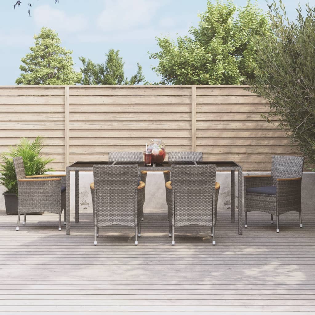 7-tlg. Garten-Essgruppe mit Kissen Grau Poly Rattan