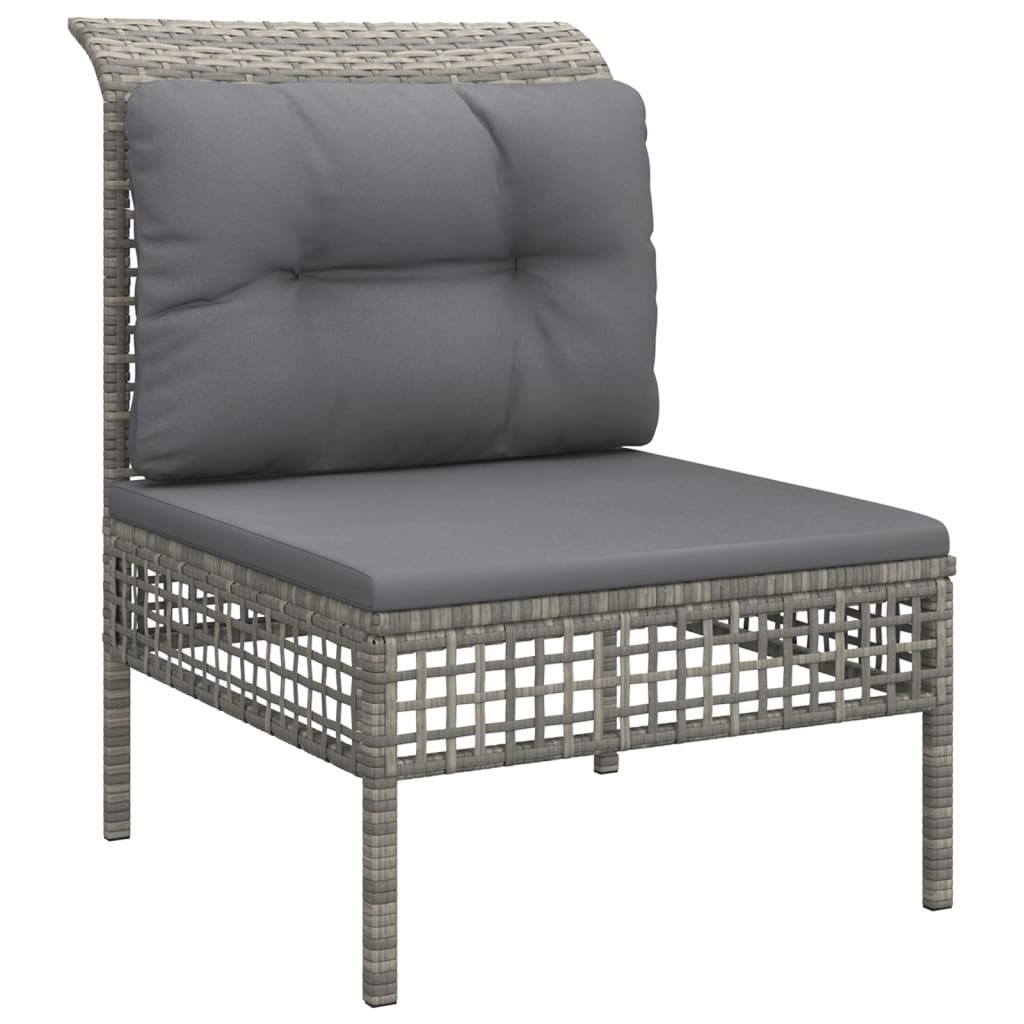 7-tlg. Garten-Lounge-Set mit Kissen Grau Poly Rattan