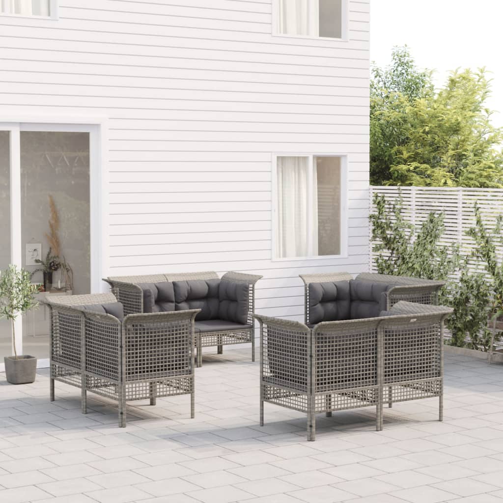 8-tlg. Garten-Lounge-Set mit Kissen Grau Poly Rattan