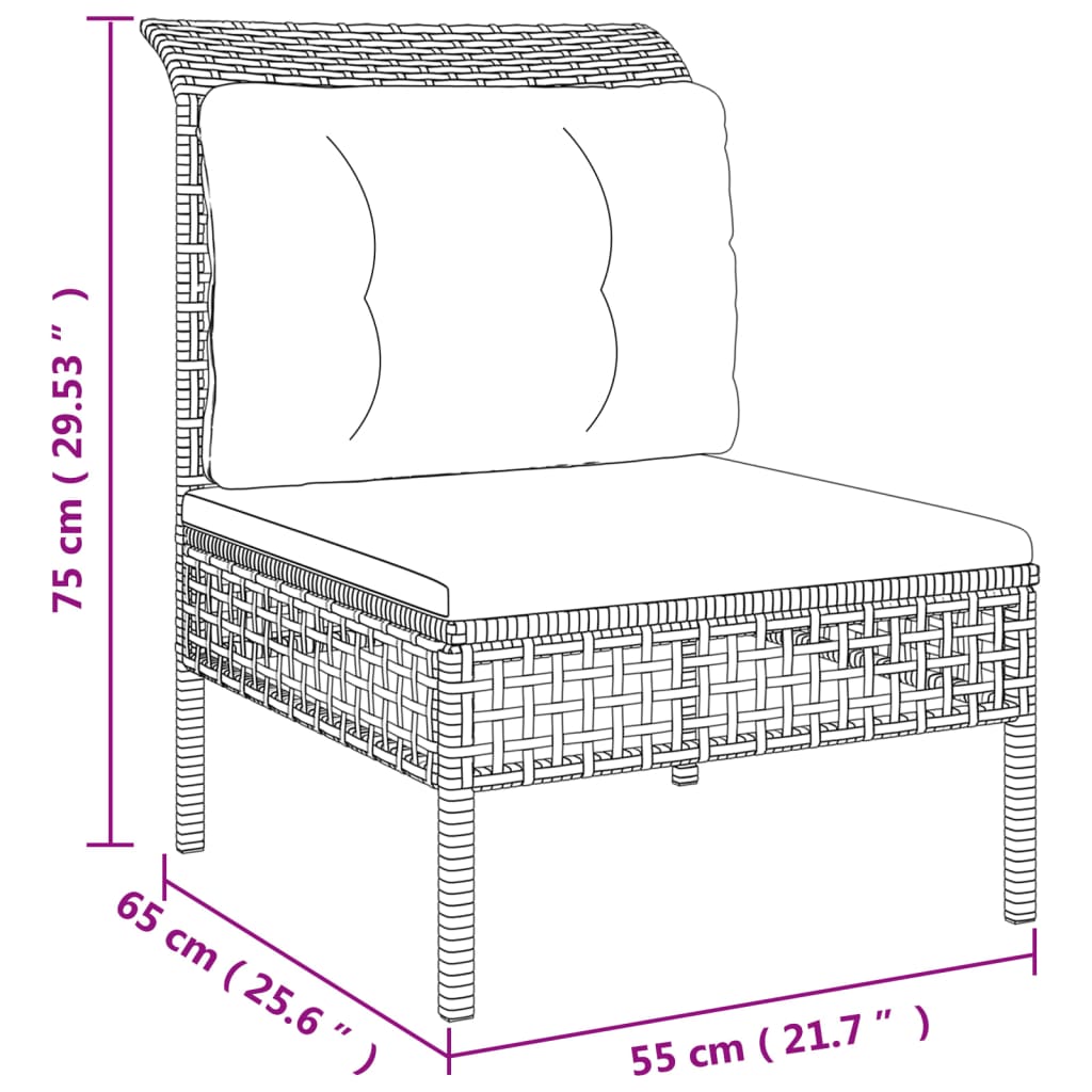 11-tlg. Garten-Lounge-Set mit Kissen Grau Poly Rattan