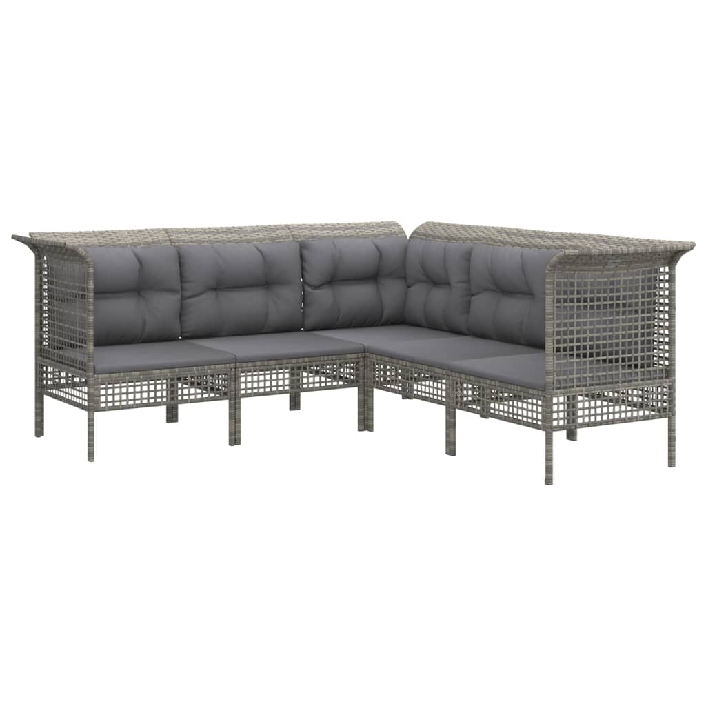 8-tlg. Garten-Lounge-Set mit Kissen Grau Poly Rattan