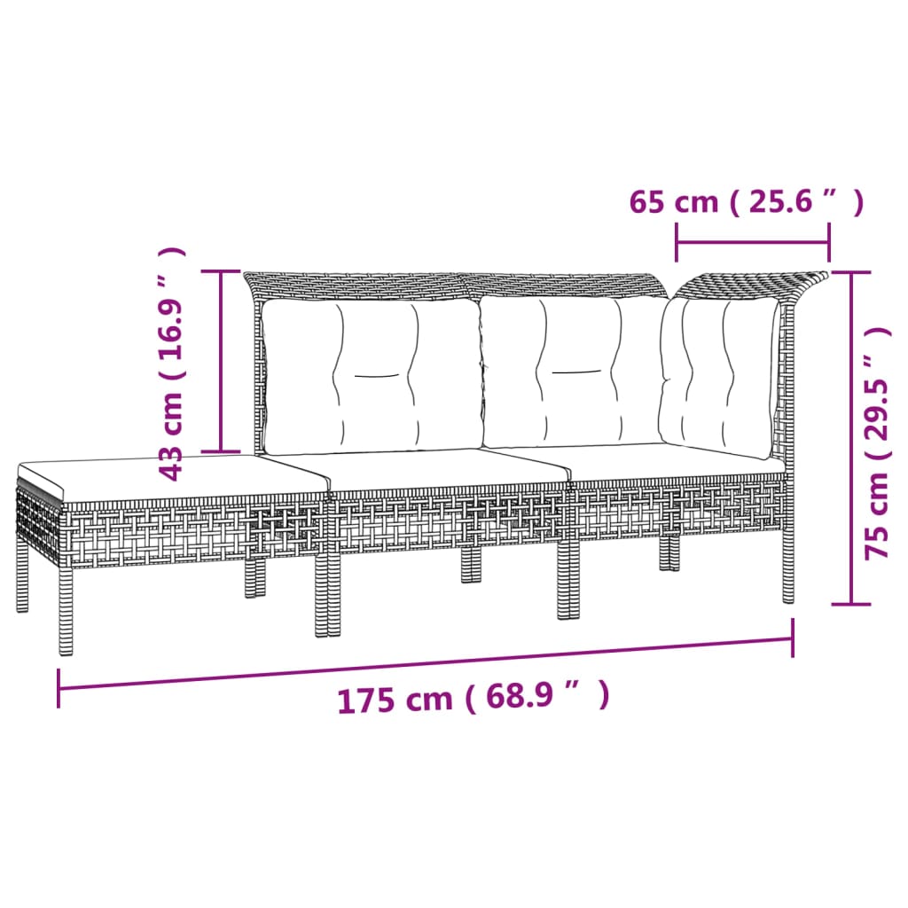 13-tlg. Garten-Lounge-Set mit Kissen Grau Poly Rattan