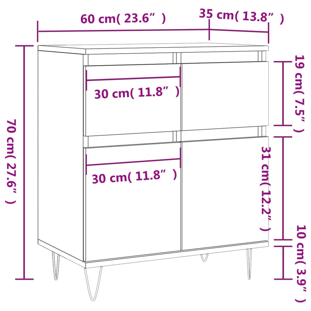 Sideboard Weiß 60x35x70 cm Holzwerkstoff