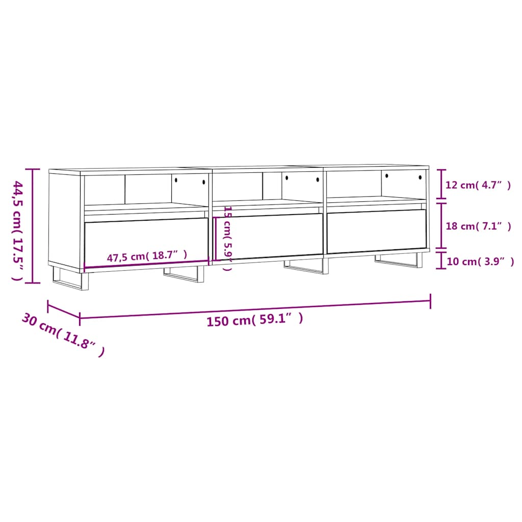 TV-Schrank Betongrau 150x30x44,5 cm Holzwerkstoff