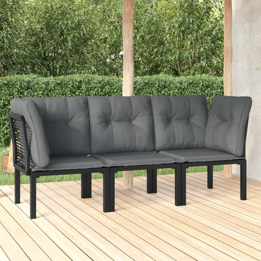 3-tlg. Garten-Lounge-Set Schwarz und Grau Poly Rattan