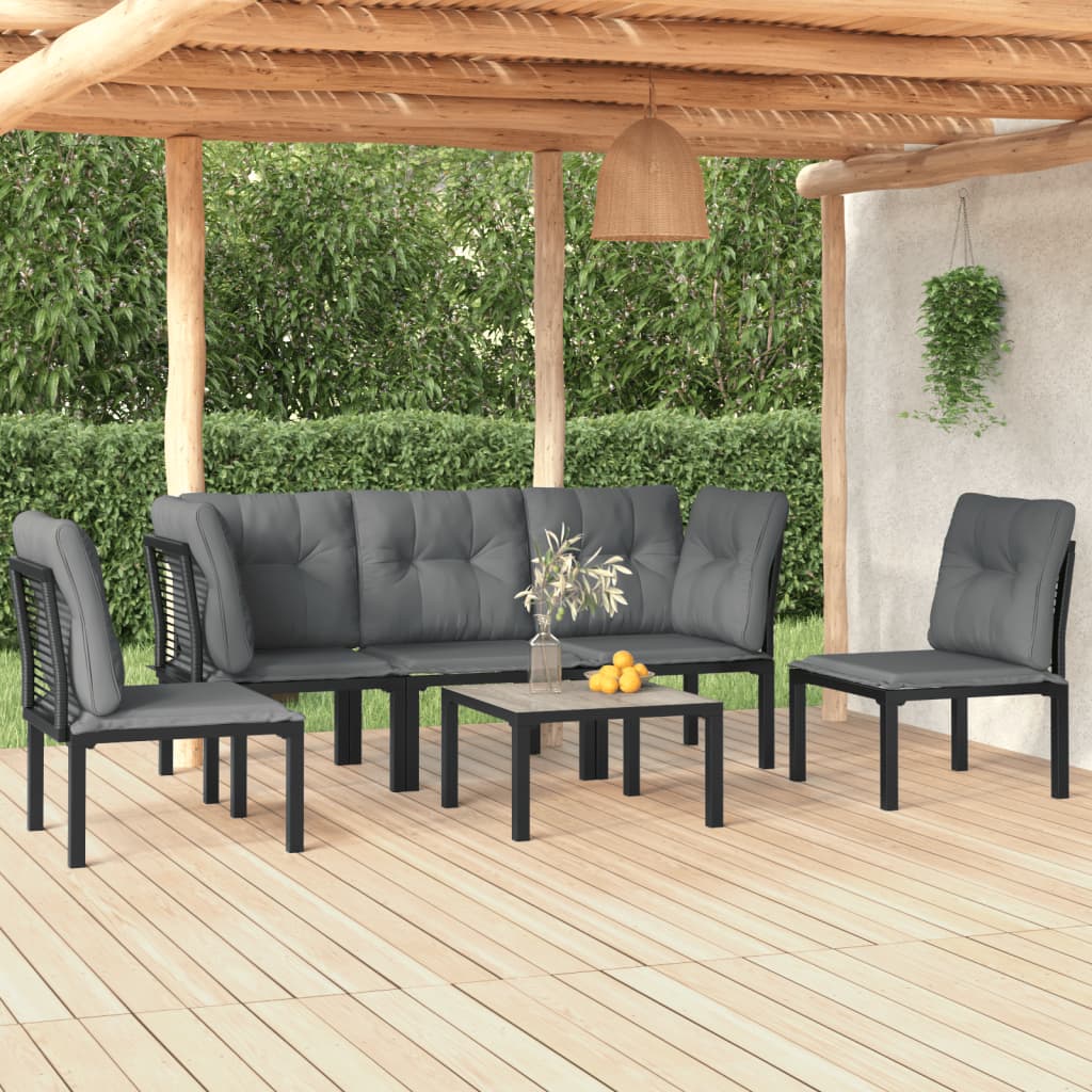 6-tlg. Garten-Lounge-Set Schwarz und Grau Poly Rattan