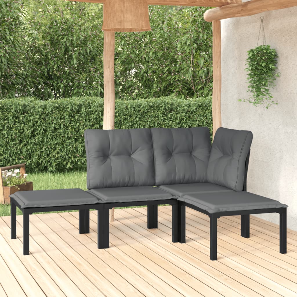 4-tlg. Garten-Lounge-Set Schwarz und Grau Poly Rattan